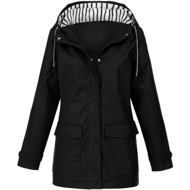 CA Womens Solid Rain Jacket Outdoor Plus Waterproof Hooded Raincoat Windproof
